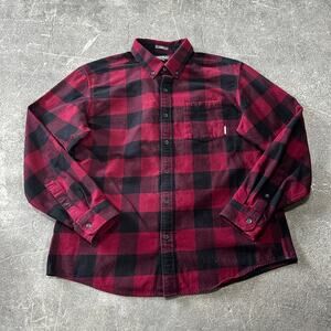Eddie Bauer Flannel Shirt Mens L Red Plaid Long Sleeve Button Down Collared